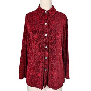 French Laundry Button Up Shirt Top Slinky Stretch Travel Knit Red Women Plus 1X